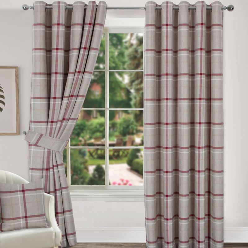 Hudson Lined Eyelet Curtains Red